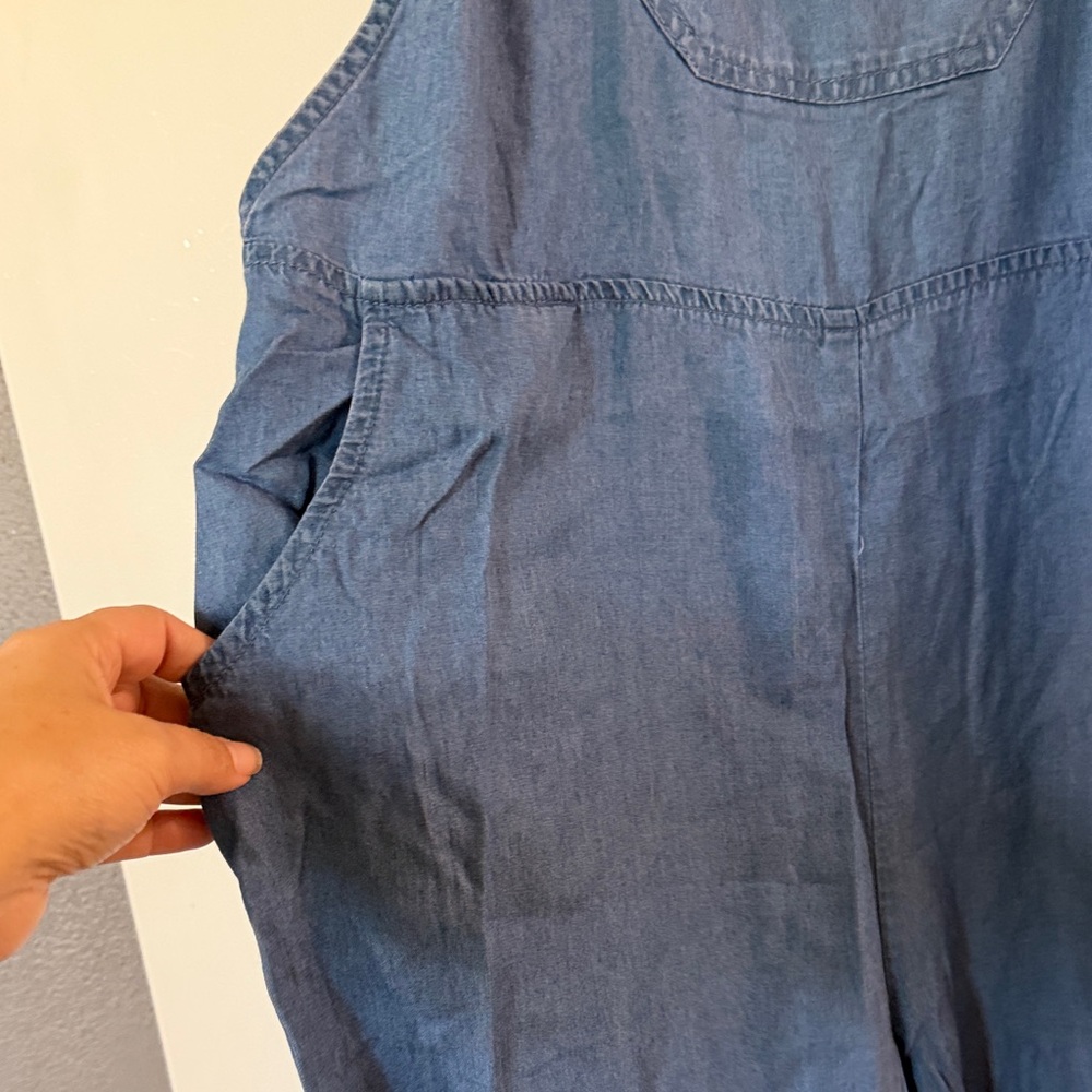 Zenana Outfitters Blue Denim-Style Wide-Leg Overall Jumpsuit - Picture 4 of 11